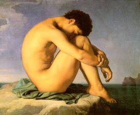 Jeune homme nu assis, 1855 de Flandrin (1805-1864)